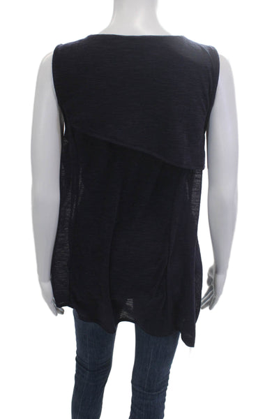 Lysse Women Basic V-Neck Sleeveless Tank Dark Blue Polyester Size M