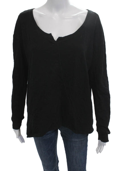 Wilt Womens Basic Black Long Sleeve Cotton Top Grunge Size S