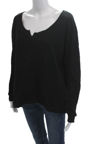 Wilt Womens Basic Black Long Sleeve Cotton Top Grunge Size S