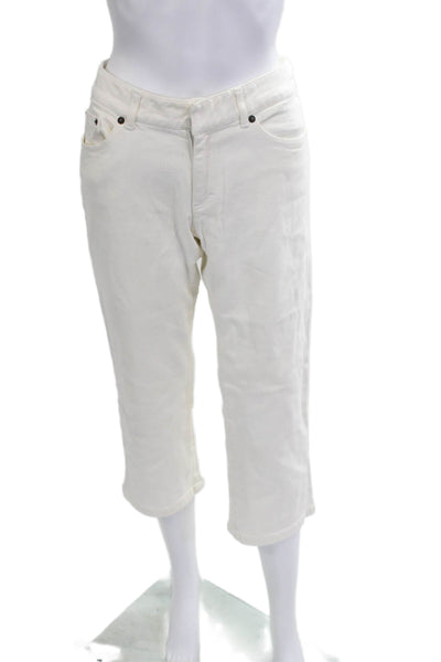 Theory Women Capri Cropped Pants White High Rise Button Cotton Blend Size 8