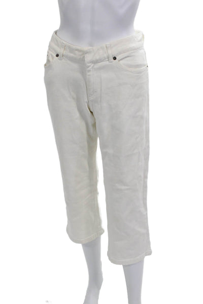 Theory Women Capri Cropped Pants White High Rise Button Cotton Blend Size 8
