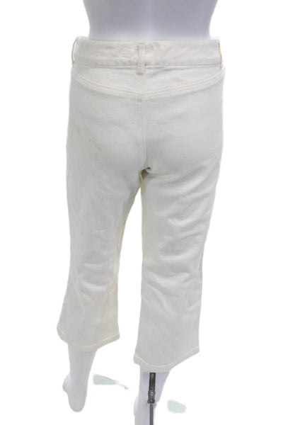 Theory Women Capri Cropped Pants White High Rise Button Cotton Blend Size 8