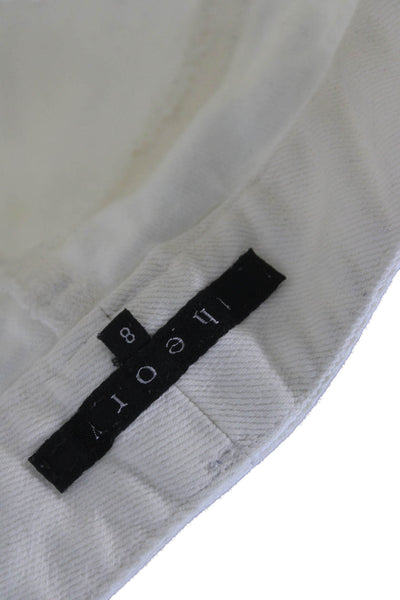 Theory Women Capri Cropped Pants White High Rise Button Cotton Blend Size 8