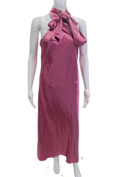 Galvan Womens Pink Maxi Slip Dress High Neck Tie Sleeveless Size 40