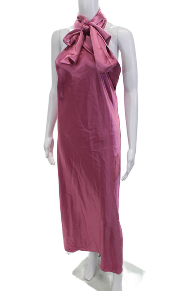 Galvan Womens Pink Maxi Slip Dress High Neck Tie Sleeveless Size 40