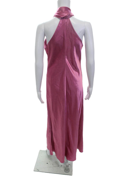 Galvan Womens Pink Maxi Slip Dress High Neck Tie Sleeveless Size 40