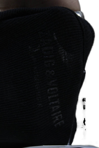 Zadig & Voltaire Womens V-Neck Black Butterfly Viscose T-Shirt Size M