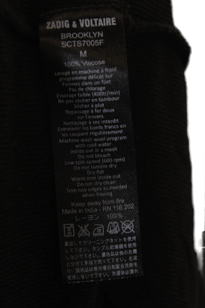 Zadig & Voltaire Womens V-Neck Black Butterfly Viscose T-Shirt Size M