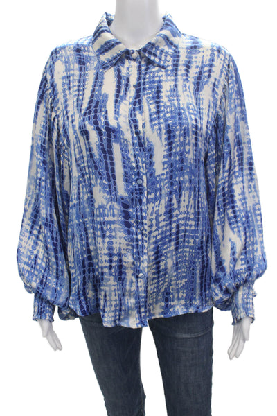 Pookie & Sebastian Women Blue Collared Long Sleeve Button Up Blouse Size M