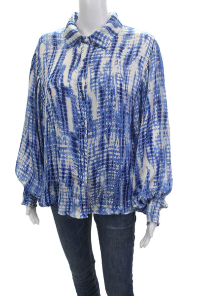 Pookie & Sebastian Women Blue Collared Long Sleeve Button Up Blouse Size M