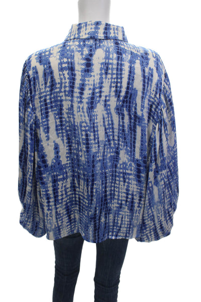 Pookie & Sebastian Women Blue Collared Long Sleeve Button Up Blouse Size M