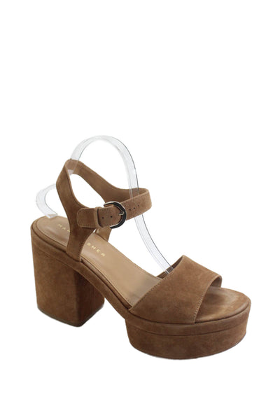 MARC FISHER LTD Womens Suede Buckled Ankle Strap Platform Sandals Brown Size 10