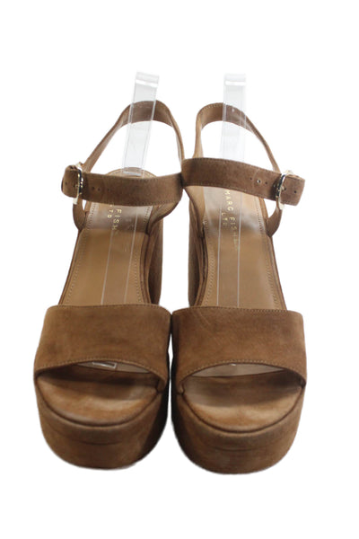 MARC FISHER LTD Womens Suede Buckled Ankle Strap Platform Sandals Brown Size 10