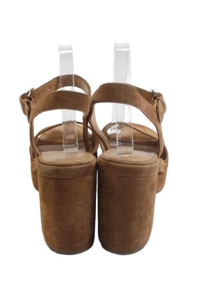 MARC FISHER LTD Womens Suede Buckled Ankle Strap Platform Sandals Brown Size 10