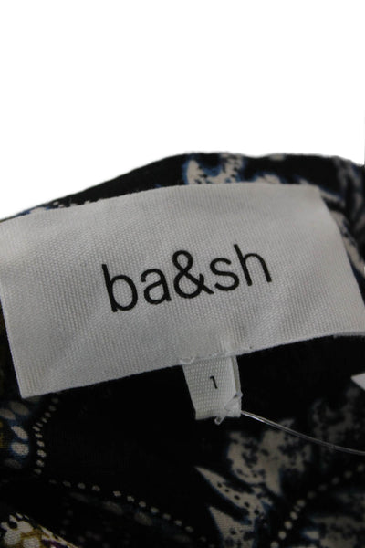 Ba&Sh Women Bohemian Floral Round Neck 3/4 Sleeve Black Polyester Blouse Size 1