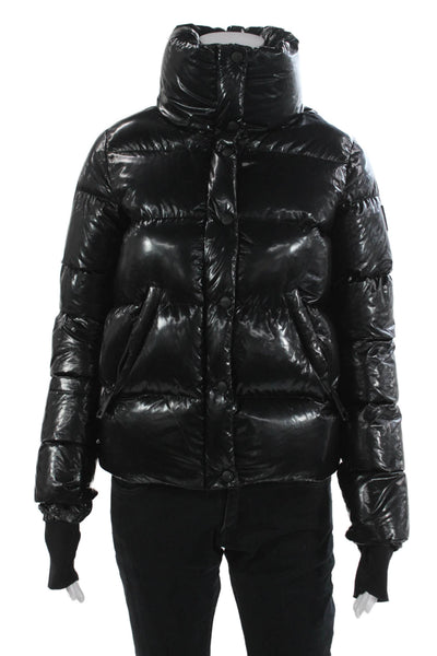 SAM. Womens Puffer Quilted Jacket Black Button High Neck Nylon Size XS