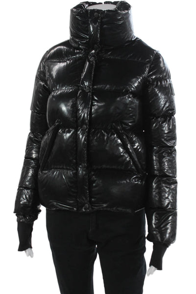 SAM. Womens Puffer Quilted Jacket Black Button High Neck Nylon Size XS