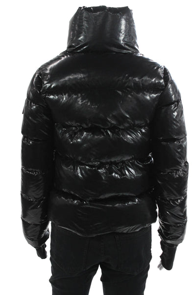 SAM. Womens Puffer Quilted Jacket Black Button High Neck Nylon Size XS