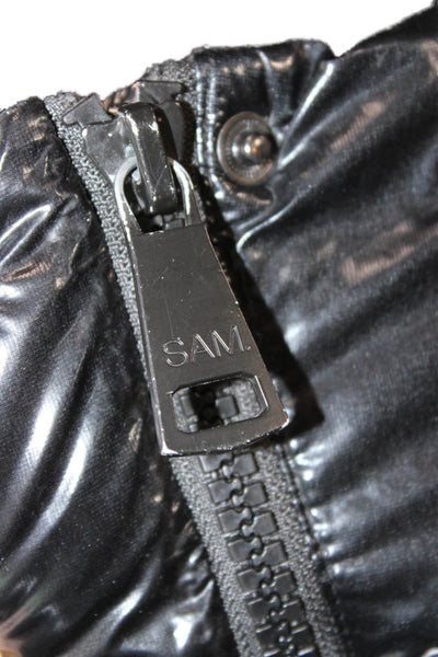 SAM. Womens Puffer Quilted Jacket Black Button High Neck Nylon Size XS