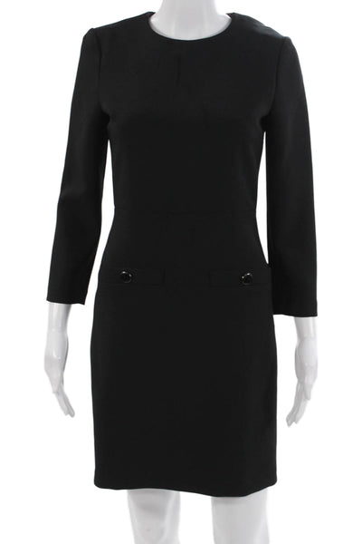 Veronica Beard Women Sheath Dress Black Long Sleeve Button Round Neck Size 0