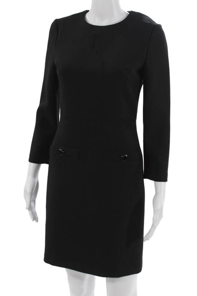 Veronica Beard Women Sheath Dress Black Long Sleeve Button Round Neck Size 0