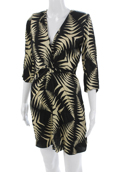 Ba&Sh Women Wrap Dress V Neck Geometric 3/4 Sleeve Knee Beige Viscose Size 2