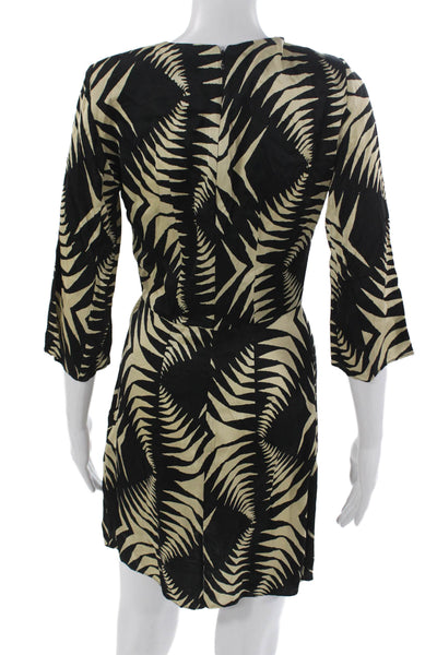 Ba&Sh Women Wrap Dress V Neck Geometric 3/4 Sleeve Knee Beige Viscose Size 2