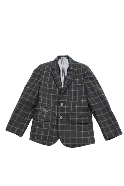 Leo & Zachary Childrens Boys Plaid Two Button Blazer Jacket Grey Size 8