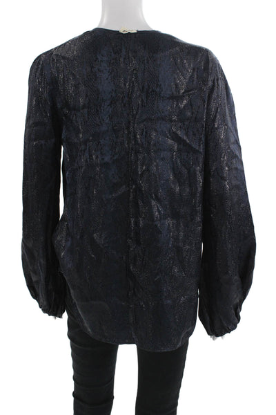 L'Agence Womens V-Neck Silk Nylon Long Sleeve Blouse Dark Blue Designer Size 6