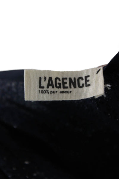 L'Agence Womens V-Neck Silk Nylon Long Sleeve Blouse Dark Blue Designer Size 6