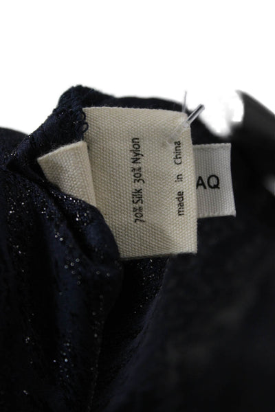 L'Agence Womens V-Neck Silk Nylon Long Sleeve Blouse Dark Blue Designer Size 6