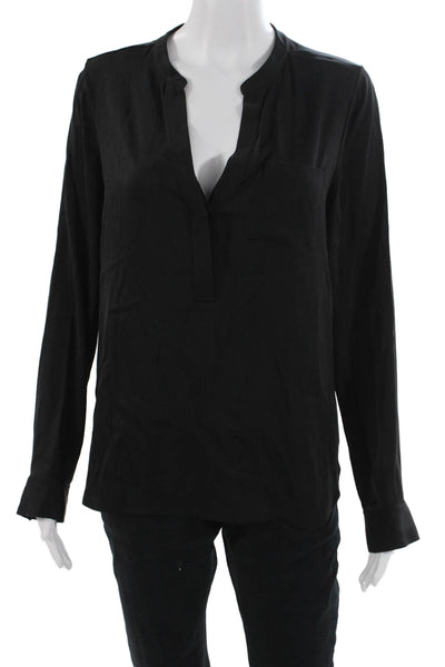 Vince Women Basic Black Silk Spandex Long Sleeve Button Cuff Blouse Size 12