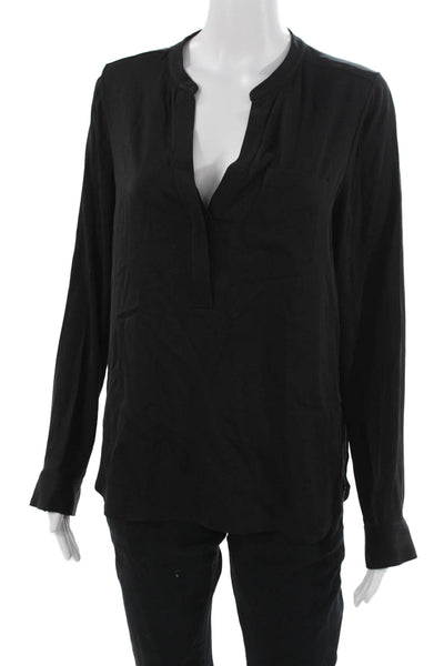Vince Women Basic Black Silk Spandex Long Sleeve Button Cuff Blouse Size 12