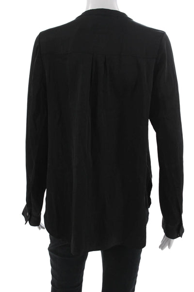 Vince Women Basic Black Silk Spandex Long Sleeve Button Cuff Blouse Size 12