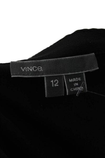 Vince Women Basic Black Silk Spandex Long Sleeve Button Cuff Blouse Size 12