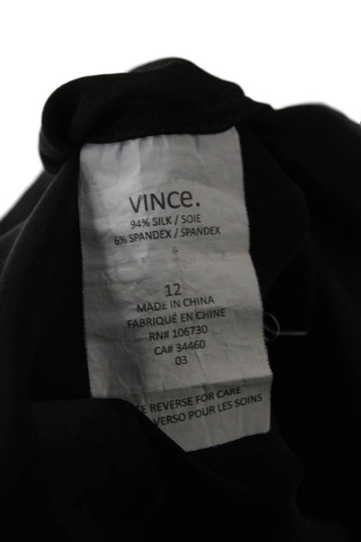 Vince Women Basic Black Silk Spandex Long Sleeve Button Cuff Blouse Size 12
