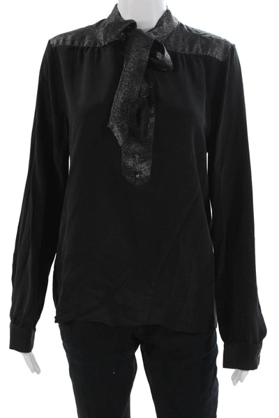 APC & Vanessa Seward Women Black Silk Blend Collared Blouse Long Sleeve Size L