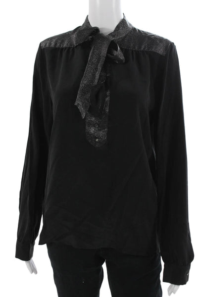 APC & Vanessa Seward Women Black Silk Blend Collared Blouse Long Sleeve Size L