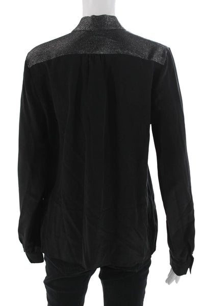 APC & Vanessa Seward Women Black Silk Blend Collared Blouse Long Sleeve Size L