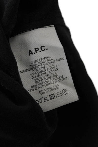 APC & Vanessa Seward Women Black Silk Blend Collared Blouse Long Sleeve Size L