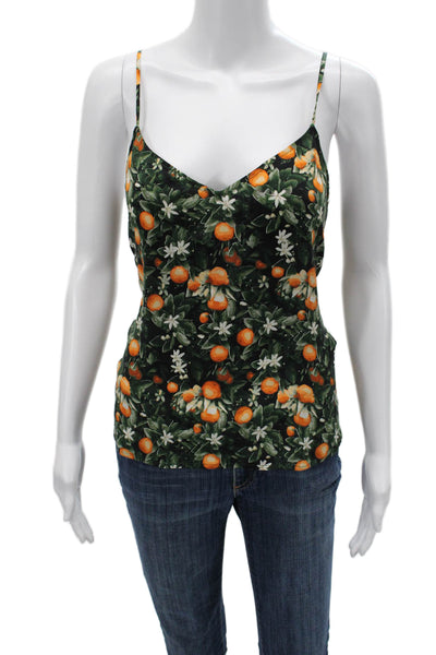 Equipment Femme Women Green Floral Silk V-Neck Camisole Sleeveless Size XS