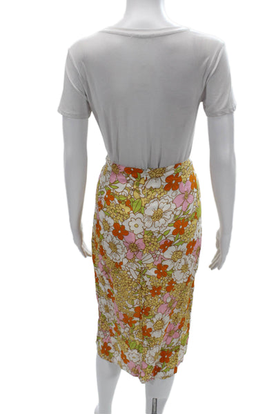 Rahi Womens Straight Pencil Skirt Orange Floral Rayon Midi Size S