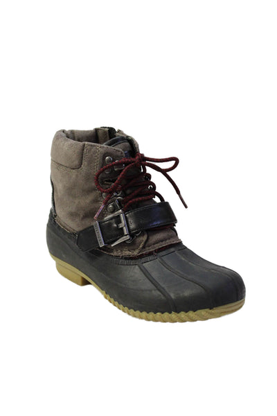 Tommy Hilfiger Womens Suede Lace Up Snow Boots Grey Black Size 7 Medium