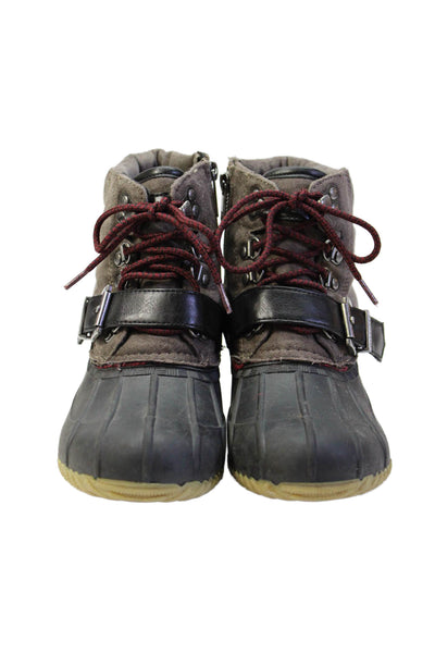 Tommy Hilfiger Womens Suede Lace Up Snow Boots Grey Black Size 7 Medium