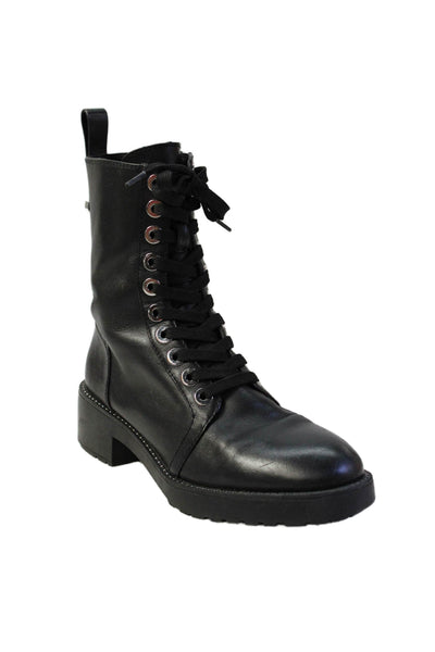 Zara Woman Womens Leather Micro Studded Biker Ankle Boots Black Size 37 7