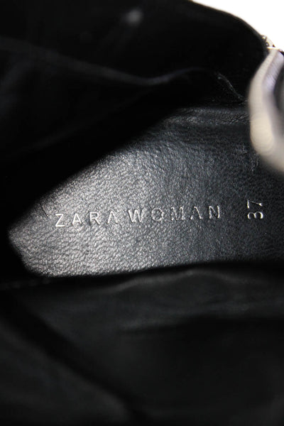 Zara Woman Womens Leather Micro Studded Biker Ankle Boots Black Size 37 7