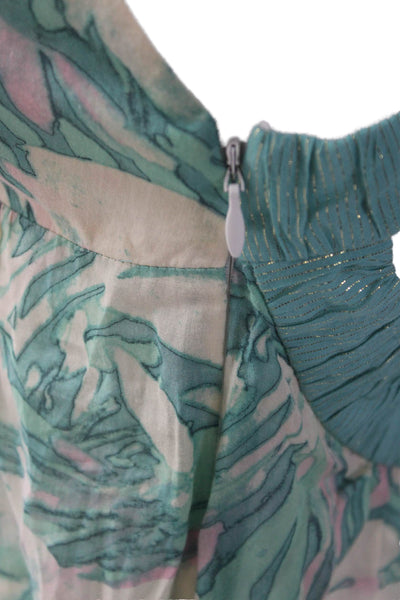 Rebecca Taylor Women Green Floral V-Neck Cotton Camisole Drawstring Size 4