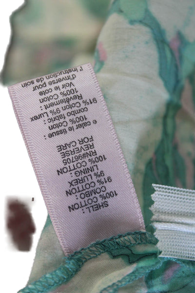 Rebecca Taylor Women Green Floral V-Neck Cotton Camisole Drawstring Size 4
