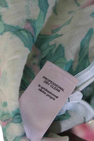 Rebecca Taylor Women Green Floral V-Neck Cotton Camisole Drawstring Size 4