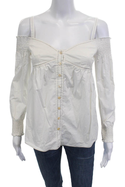 Rebecca Taylor Womens White Cotton Button Up Boho Long Sleeve Blouse Size 00
